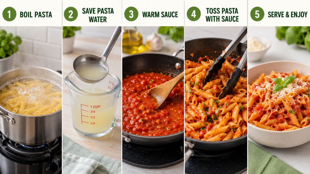 Step-by-step process for making easy pasta recipes for beginners.