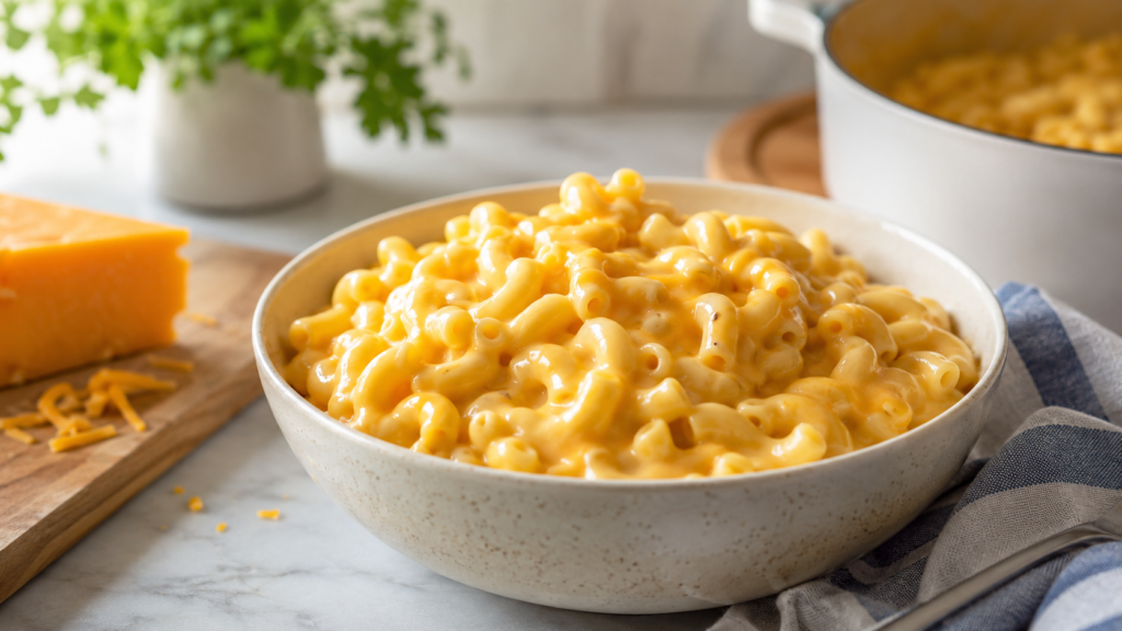 Creamy easy mac and cheese for beginners served in a bowl.