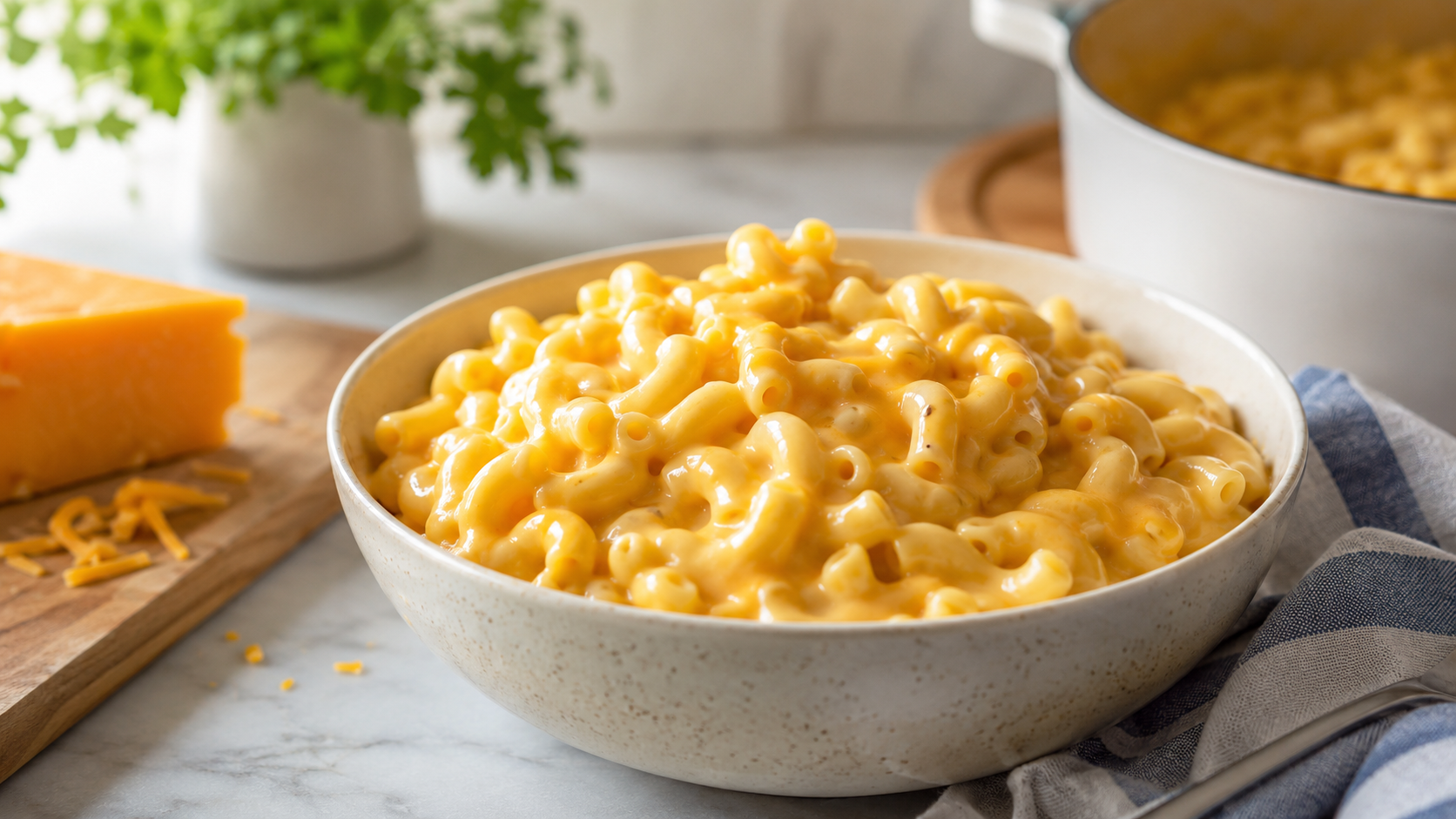 Creamy easy mac and cheese for beginners served in a bowl.