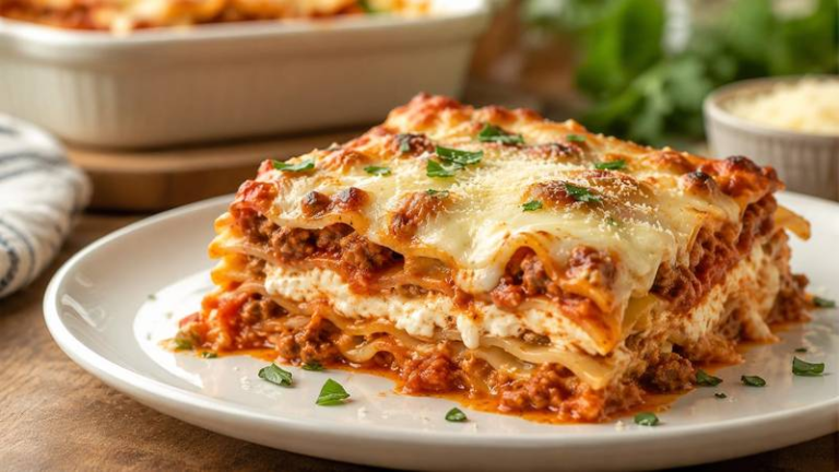 Simple lasagna for beginner cooks baked with melted cheese